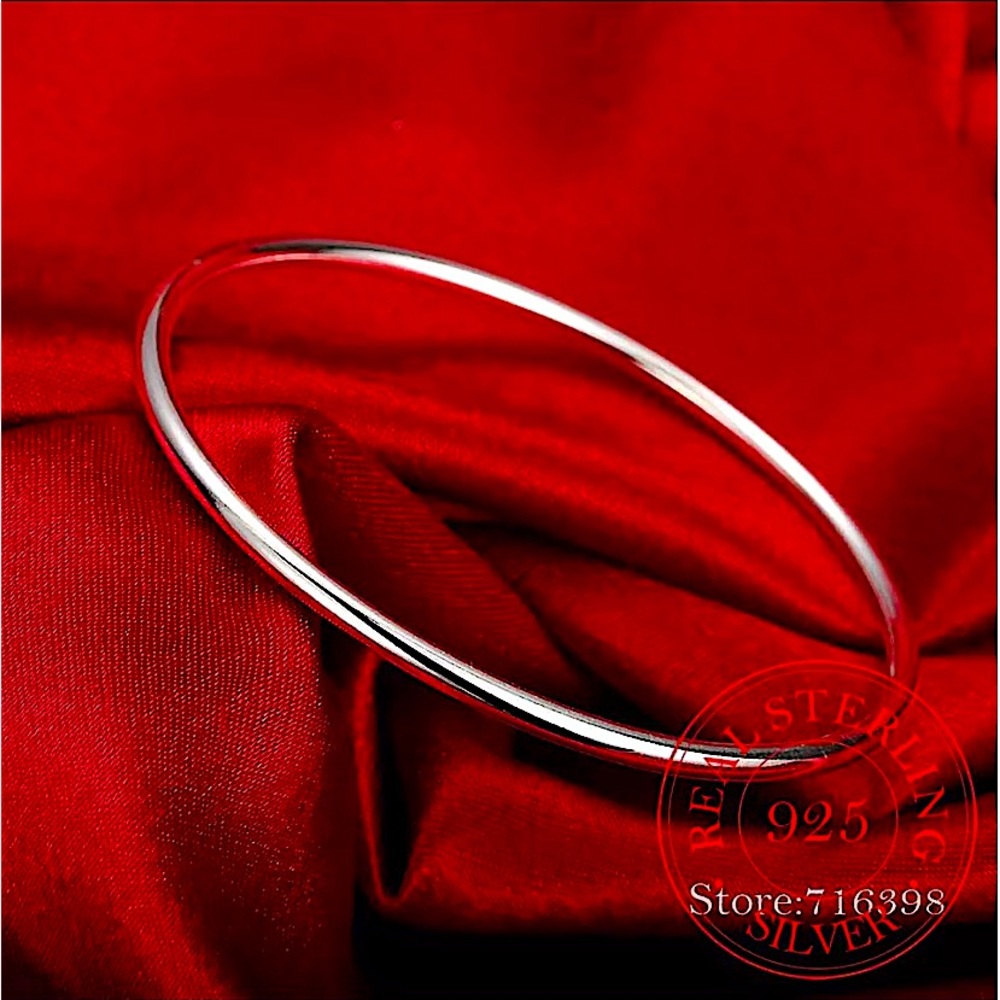 Sterling Silver Thin Minimalist Bangle Stackable Bracelet - Picture 8 of 9